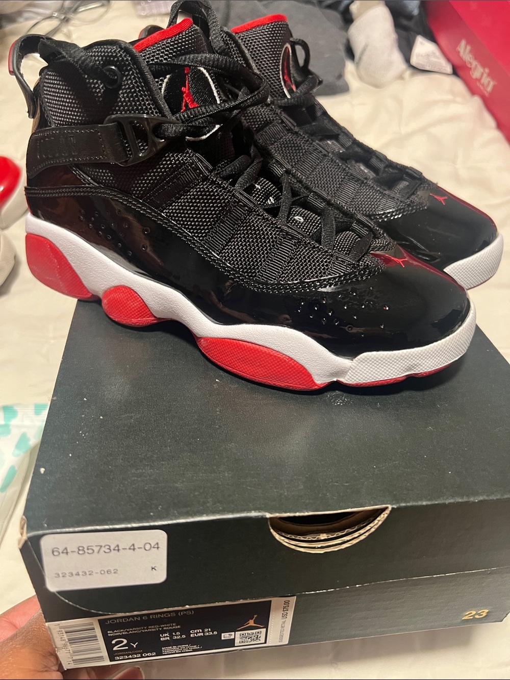Jordan Kids' Black and Red High-Top Sneakers ECU worn once for photo shoot.